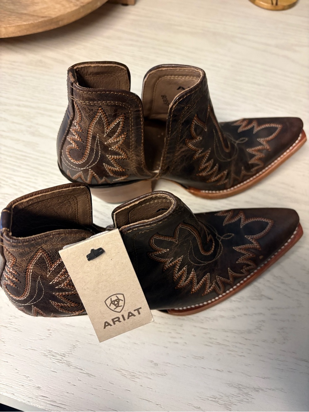 Ariat Brown Leather Western Cutout Ankle Booties - Picture 5 of 5